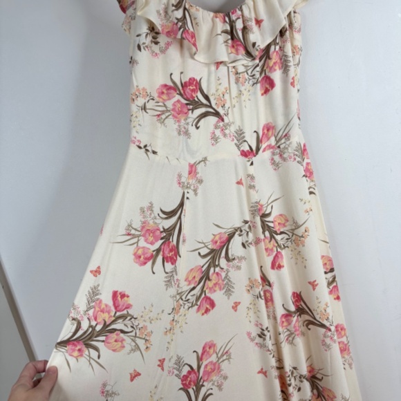 Reformation Verbena Maxi Dress 2 Leila Floral Ruffle Neckline Ivory Pink Cottage - Picture 6 of 15